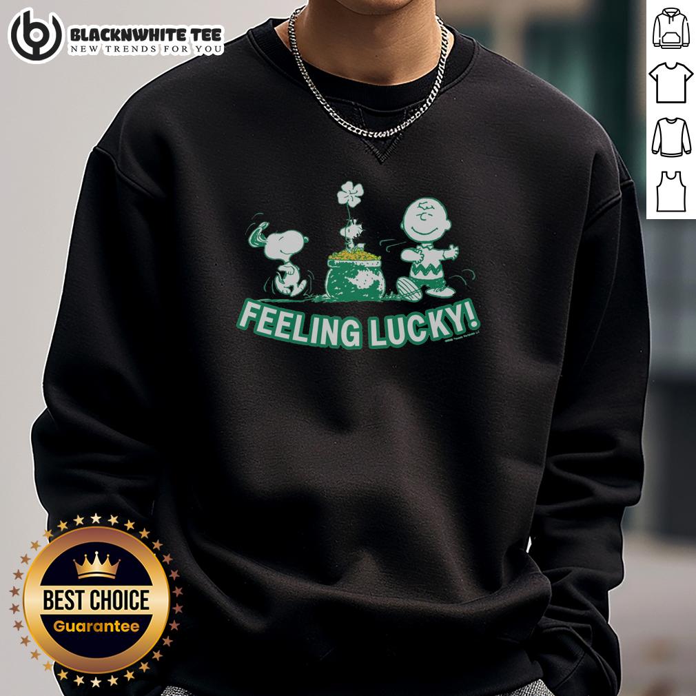 Top Peanuts Snoopy Feeling Lucky Sweatshirt Alt Text: Cozy Top Peanuts Snoopy Feeling Lucky Sweatshirt featuring a playful Snoopy design, perfect for fans of the classic comic.