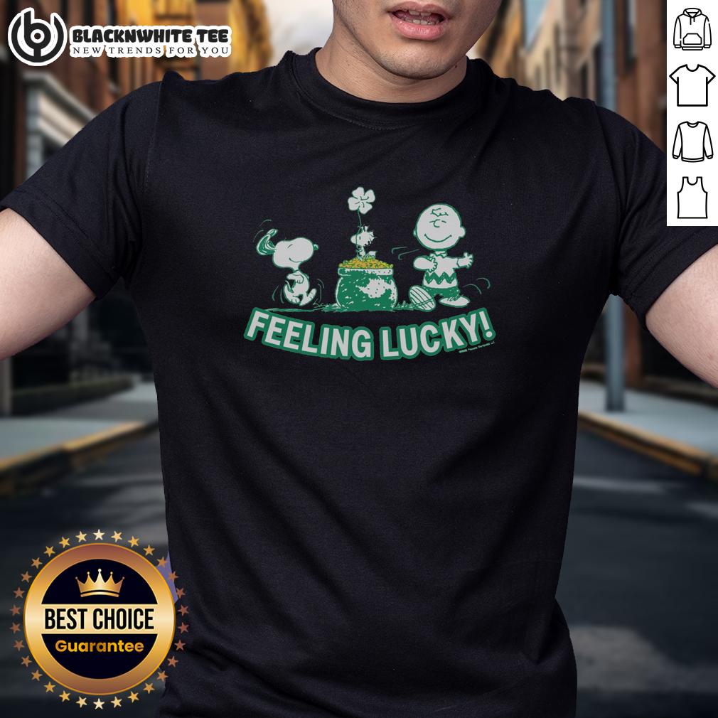 Top Peanuts Snoopy Feeling Lucky T Shirt Alt Text: Top Peanuts Snoopy Feeling Lucky T-Shirt featuring a cheerful Snoopy design, perfect for fans of Peanuts comic strip.