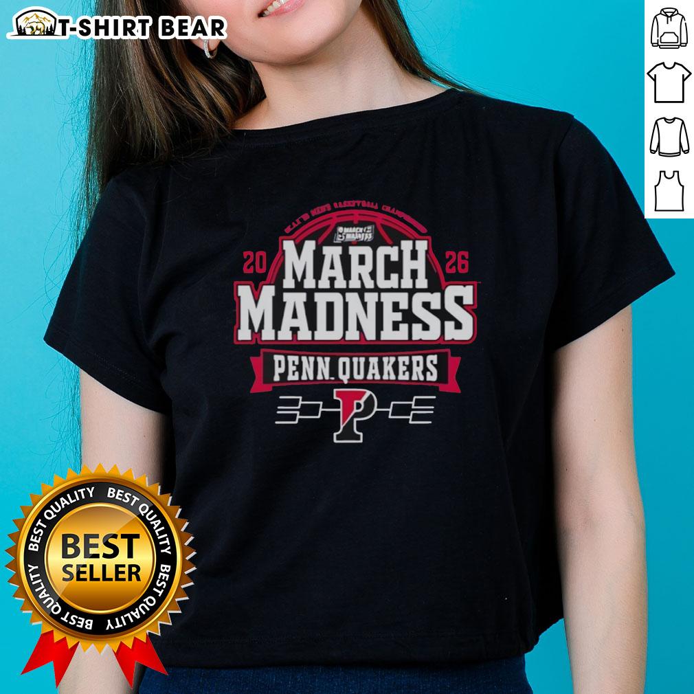 Top Pennsylvania Quakers 2026 Ncaa Men's Basketball March Madness Bound Ladies-Tee Top Pennsylvania Quakers 2026 NCAA Men's Basketball March Madness Bound ladies tee featuring team colors and logo.
