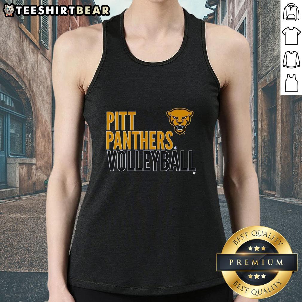 top-pitt-panthers-volleyball-logo-overlay-tank-top Alt Text: Top Pitt Panthers Volleyball logo overlay tank top in navy blue, perfect for fans and athletes.