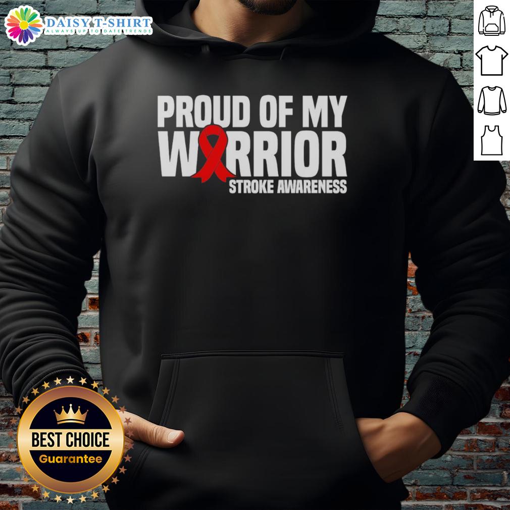 Top Proud Of My Warrior Red Ribbon Stroke Awareness Hoodie Alt Text: Top Proud Of My Warrior Red Ribbon Stroke Awareness Hoodie showcasing support for stroke awareness and survivors.