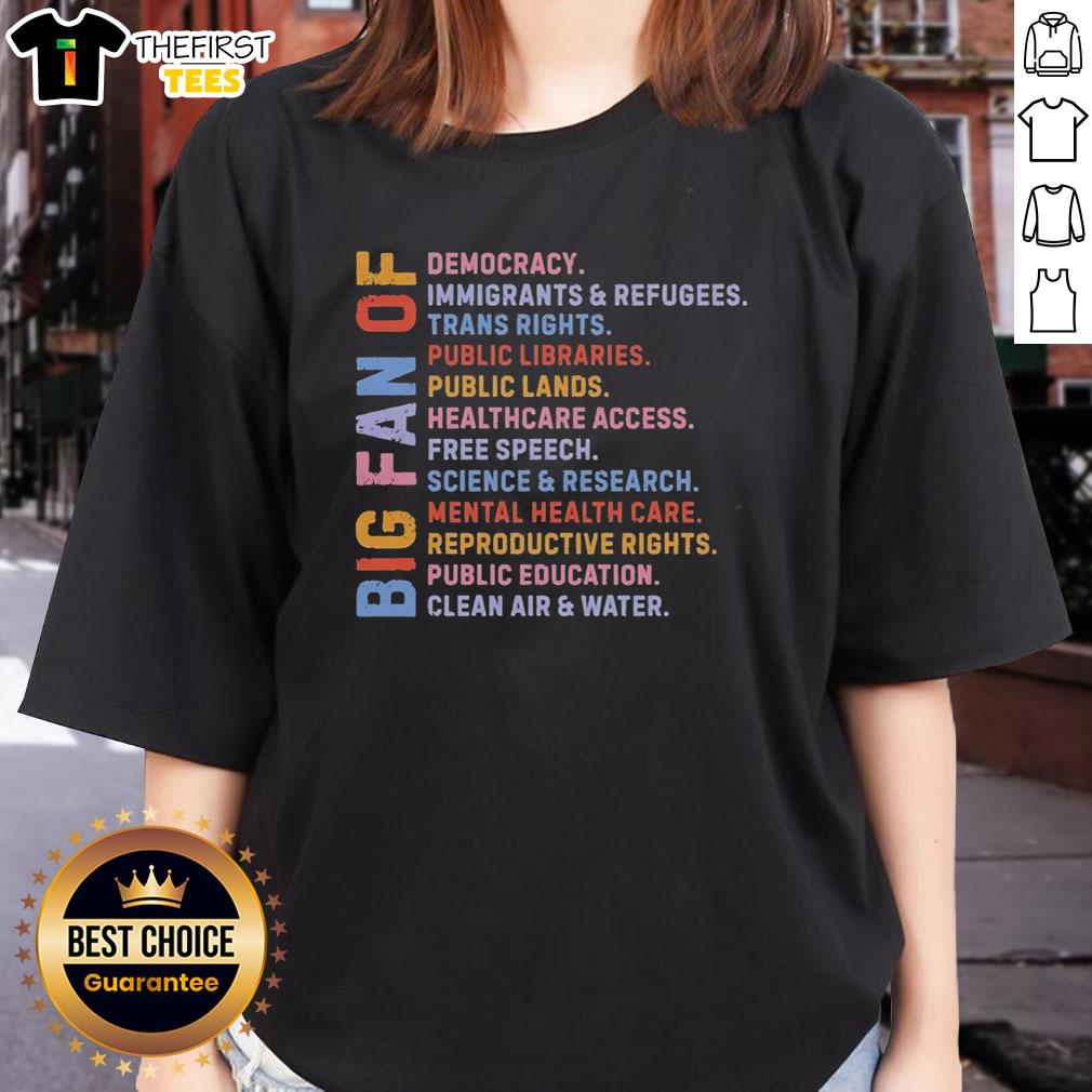 top-radicalized-by-basic-decency-big-fan-of-democracy-immigrants-and-refugees-trans-rights-ladies-tee Top Radicalized By Basic Decency tee showcasing support for democracy, immigrants, refugees, and trans rights.