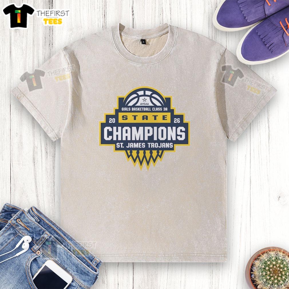 top-saint-james-trojans-ahsaa-girls-basketball-class-3a-state-champions-2026-washed-t-shirt Alt Text: Top Saint James Trojans AHSAA Girls Basketball Class 3A State Champions 2026 washed t-shirt design featuring team logo.