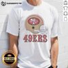 Alt Text: Top San Francisco 49ers football logo displayed on a big helmet t-shirt, perfect for fans and collectors.