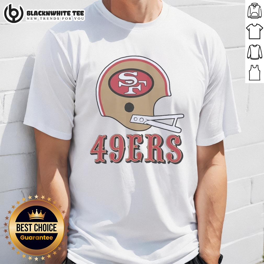 Top San Francisco 49Ers Football Logo In Big Helmet T Shirt Alt Text: Top San Francisco 49ers football logo displayed on a big helmet t-shirt, perfect for fans and collectors.