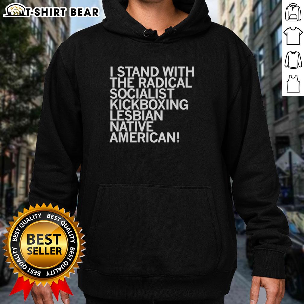 Top Sharice I Stand With The Radical Kickboxing Lesbian Native American Hoodie Top view of 'I Stand With The Radical Kickboxing Lesbian Native American' hoodie in vibrant colors and unique design.