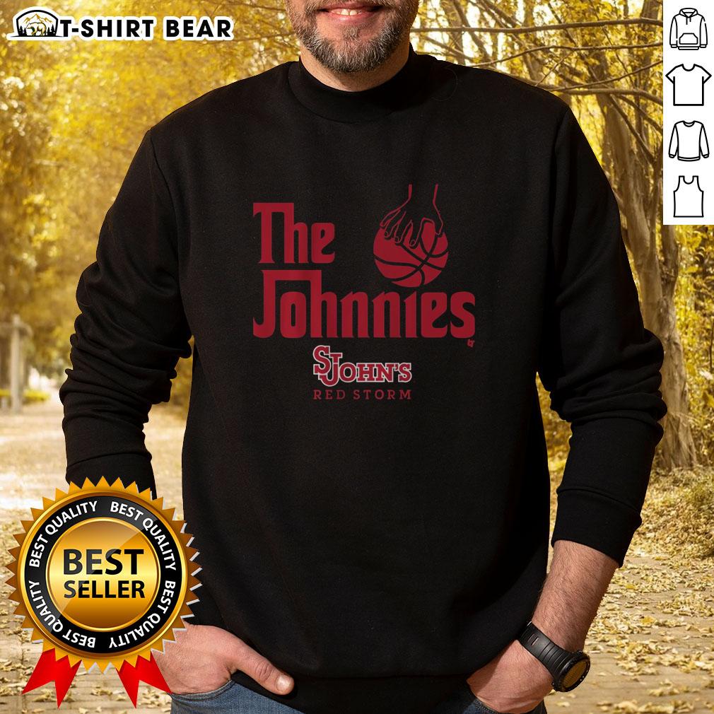 Top St. John'S Basketball The Johnnies Sweatshirt Alt Text: Top St. John's Basketball The Johnnies sweatshirt in red and white, perfect for fans supporting their team.