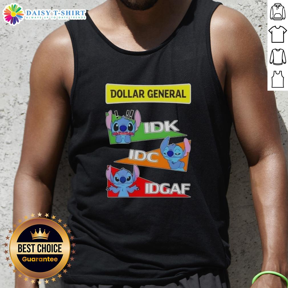 Top Stitch X Dollar General Idk I Don'T Know Idc I Don'T Care Idgaf Tank Top Top Stitch X Dollar General 'IDK I Don't Care IDGAF' tank top in black, perfect for casual summer outfits.