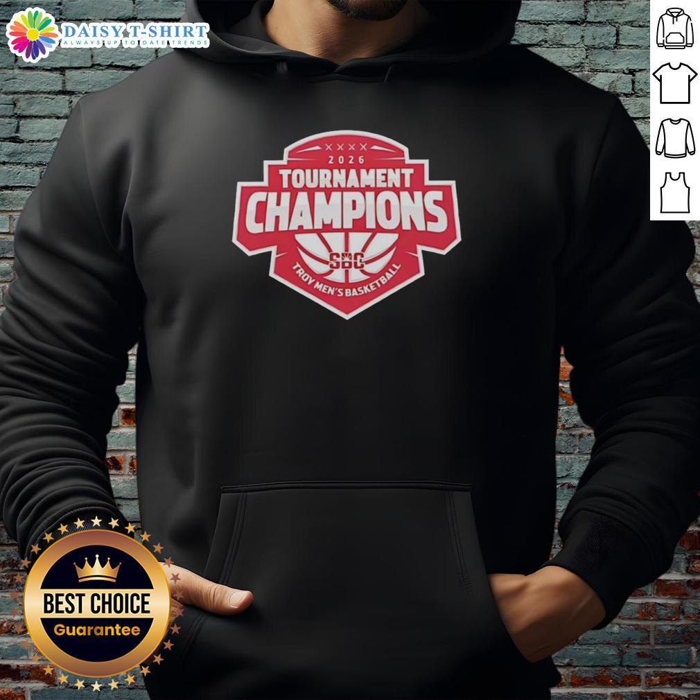 Top Troy Trojans ’26 Sun Belt Conference Men’S Basketball Tournament Champions Hoodie Top Troy Trojans 26 Sun Belt Conference Mens Basketball Tournament Champions hoodie in navy blue, celebrating victory.