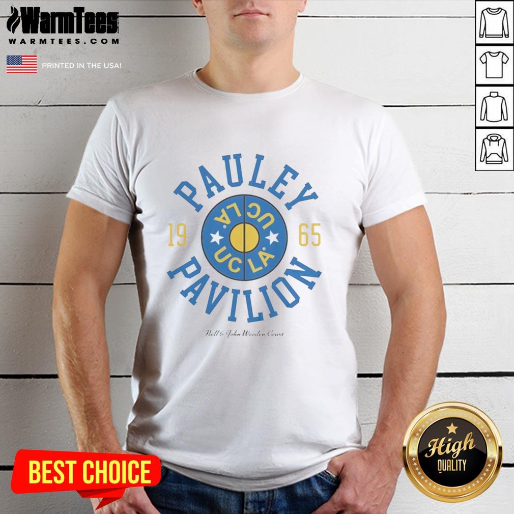 top-ucla-nell-and-john-wooden-court-pauley-pavilion-indoor-arena-1995-t-shirt-1 Alt Text: Vintage 1995 UCLA Nell and John Wooden Court T-shirt featuring Pauley Pavilion Indoor Arena design.