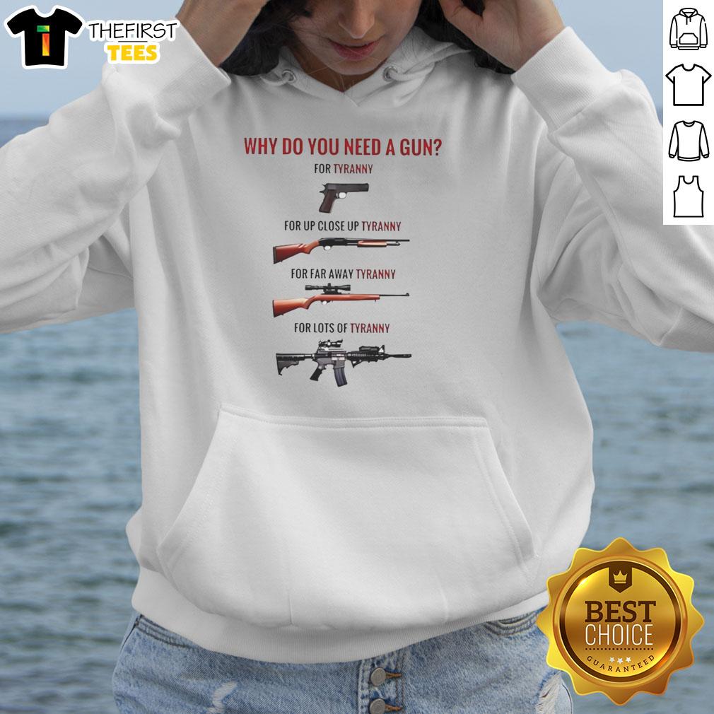 top-why-do-you-need-a-gun-for-tyranny-for-up-close-up-tyranny-for-far-away-tyranny-for-lots-of-tyranny-hoodie Close-up of 'Why Do You Need A Gun For Tyranny' hoodie featuring bold text design, perfect for expressing your stance on freedom.