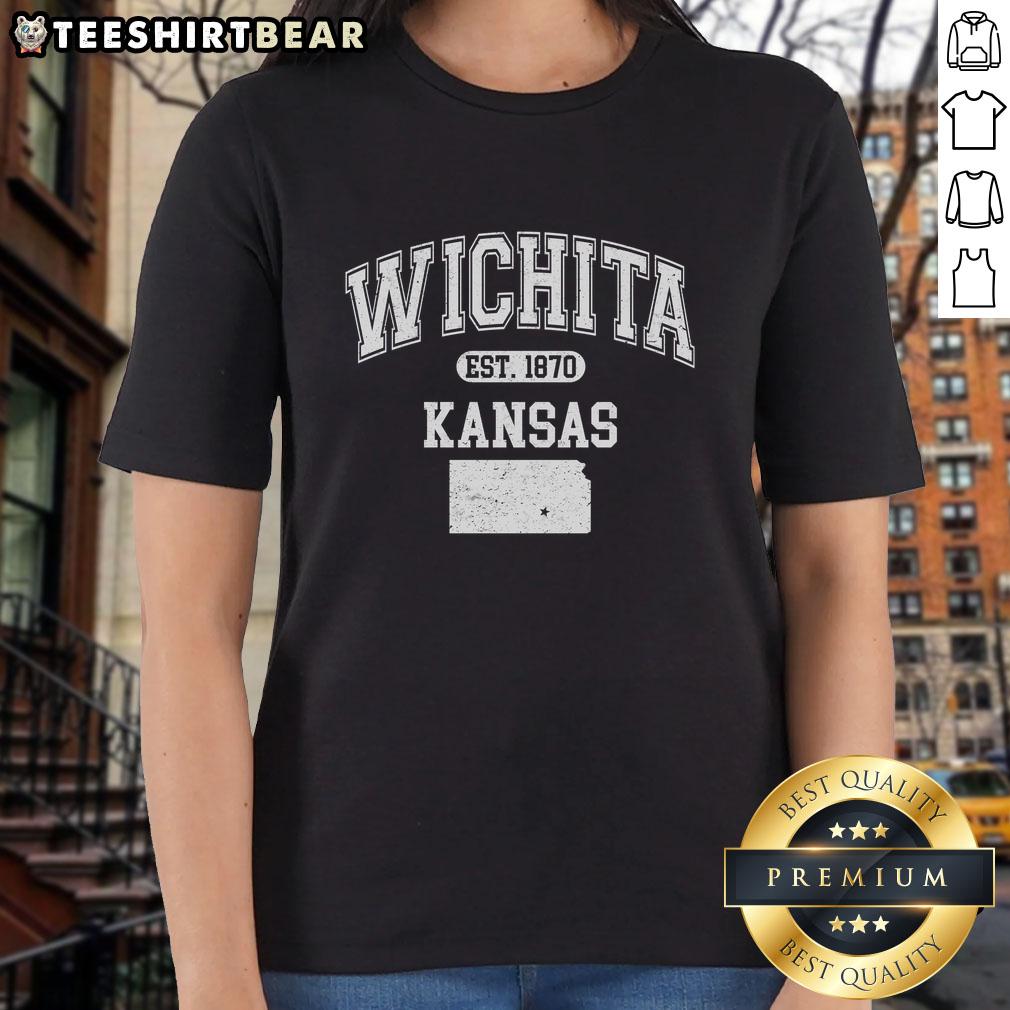 top-wichita-kansas-est-1870-varsity-ladies-tee Alt Text: Top Wichita Kansas Est 1870 Varsity Ladies Tee featuring a stylish design and comfortable fit for casual wear.