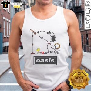 Alt Text: Pretty Oasis Snoopy and Woodstock tank top featuring a vibrant design, perfect for casual summer wear.