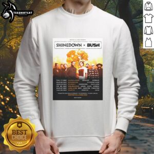 Alt Text: Nice Shinedown X Bush Dance Kid Dance Act II Tour Australia 2026 poster on a stylish sweatshirt.