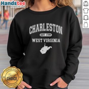 Official Charleston West Virginia Est. 1794 Varsity Sweatshirt in navy blue with vintage-style lettering.