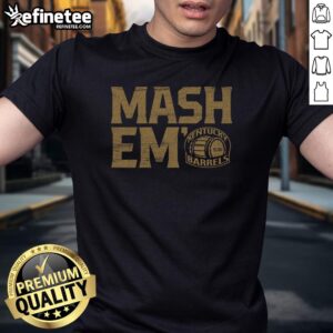 Hot Kentucky Barrels Mash Em T-Shirt featuring a vibrant design, perfect for whiskey lovers and bar enthusiasts.
