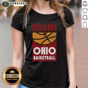 Vintage Miami Ohio Basketball ladies tee featuring retro graphic design for college fans, perfect for game day.