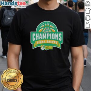 Alt Text: Official Siena Saints 2026 Men's Basketball Champions T-Shirt featuring team logo and championship design.