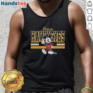 Premium Iowa Hawkeyes Mickey Mouse tank top featuring a fun design for fans of college sports and Disney.