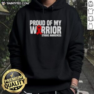 Hot Proud of My Warrior Red Ribbon Stroke Awareness Hoodie showcasing vibrant design for stroke awareness support.