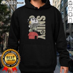 Alt Text: Snoopy and Woodstock sitting on a doghouse, featured on a stylish hoodie for fans of the Peanuts comic series.
