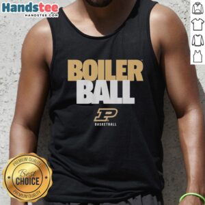 Official Purdue Boilermakers NCAA Basketball tank top featuring Boiler Ball text stack design for fans and athletes.