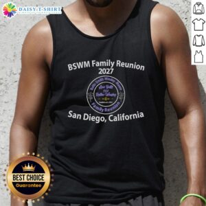 Alt Text: Top BSWM Family Reunion 2027 tank top design featuring San Diego, California theme and vibrant colors.