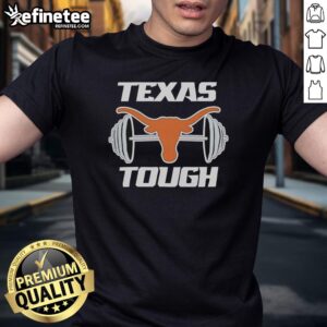 Premium Texas Longhorns and Barbell Tough T-Shirt featuring a detailed graphic design for fitness enthusiasts.
