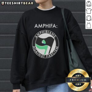 Alt Text: Cozy Nice Frog Amphifa sweatshirt featuring amphibians against fascism design, perfect for eco-conscious fashion lovers.