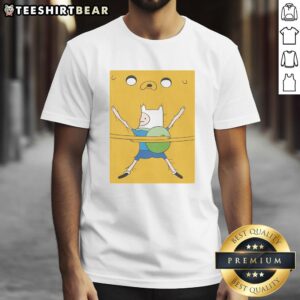 Hot Finn hugging Jake in a bro hug on Adventure Time movie T-shirt design, perfect for fans of the animated series.