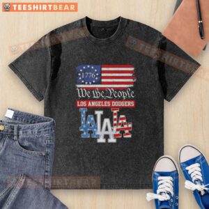 Alt Text: Top We The People Los Angeles Dodgers American Since 1776 washed t-shirt showcasing patriotic baseball style.