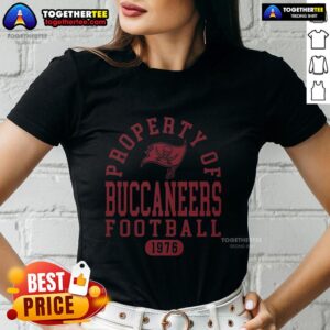 Original Tampa Bay Buccaneers 1976 ladies tee featuring team logo and vintage design, perfect for fans.