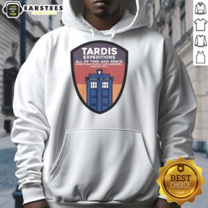 Good Tardis Expeditions hoodie featuring a police box design, perfect for fans of time and space adventures.