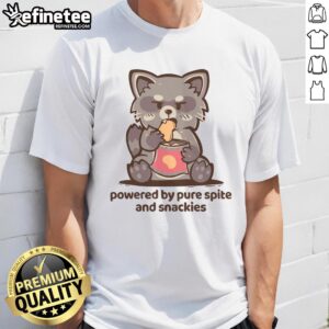Official Powered By Pure Spite And Snackies T-Shirt featuring bold graphic design and comfortable fit for casual wear.