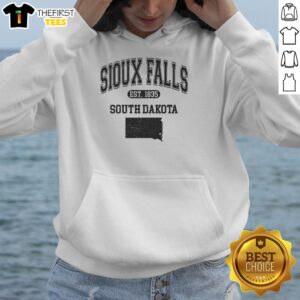 Premium Sioux Falls South Dakota Est 1835 varsity hoodie in navy blue with logo, perfect for stylish comfort.