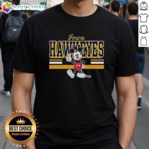 Official Iowa Hawkeyes Mickey Mouse T-Shirt featuring the iconic Disney character in team colors for fans.