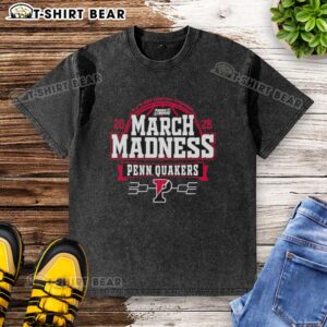 Top Pennsylvania Quakers 2026 NCAA Men's Basketball March Madness Bound Washed T-Shirt showcasing team spirit and style.