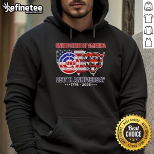 Premium Chicago Sport Teams hoodie featuring a USA map and flag for the 250th Anniversary, 1776-2026.