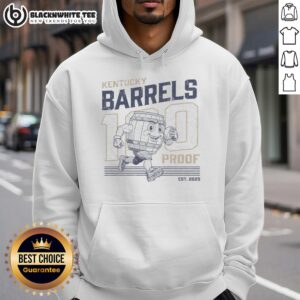 Good 100 Proof Retro Mascot Kentucky Barrels Hoodie featuring a vintage design and vibrant colors for whiskey lovers.