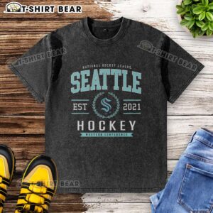 Alt Text: Hot Seattle Kraken Hockey Legacy Crest Washed T-Shirt featuring the team logo on a stylish, comfortable design.