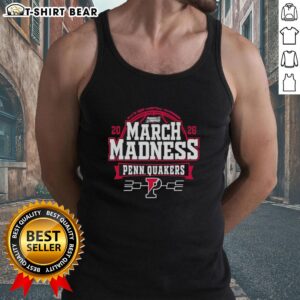 Top Pennsylvania Quakers 2026 NCAA Men's Basketball March Madness Bound Tank Top featuring team colors and logo.