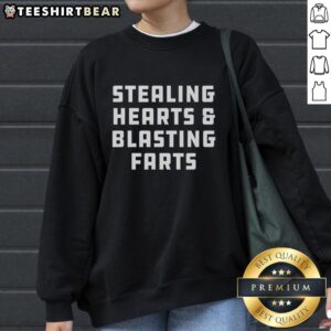 Alt Text: Top Stealing Hearts and Blasting Farts joke sweatshirt featuring a humorous design perfect for sarcastic fashion lovers.