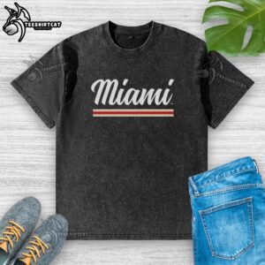 Original Miami Redhawks Cradle of Coaches script logo on a washed t-shirt, perfect for fans and casual wear.