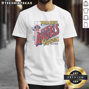 Alt Text: Hot Anaheim Angels 2002 World Series Champions T-Shirt featuring vibrant team colors and iconic championship logo.