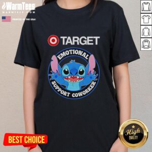 Good Happy Stitch Emotional Support Coworker Ladies Tee showcasing a vibrant design perfect for uplifting work vibes.