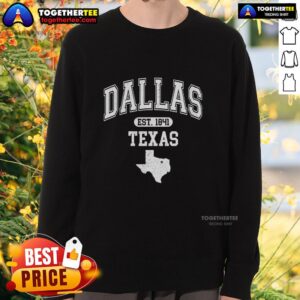 Nice Dallas Texas Est 1841 varsity sweatshirt displaying a classic design for proud locals and college fans.