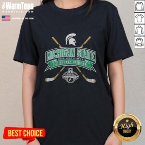 Alt Text: Hot Michigan State 2026 NCAA Division I Men's Ice Hockey Regional ladies tee shirt design featuring team colors.