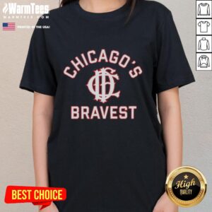 Official Chicago's Bravest Logo Ladies Tee featuring a stylish design for fans of the Chicago Fire Department.