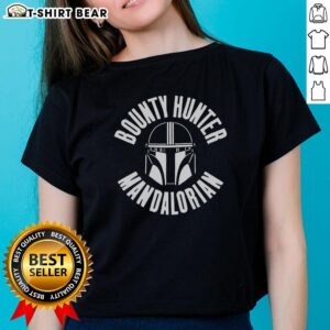 Top The Mandalorian Bounty Hunter Ladies Tee featuring a stylish design perfect for fans of the Star Wars series.