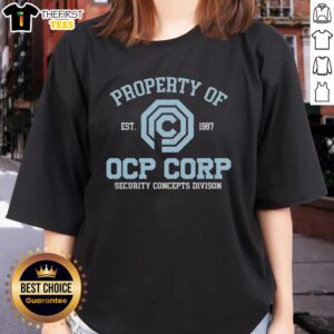 Official Omni Consumer Products RoboCop tee for women, featuring OCP Corp Security Concepts logo, established 1987.